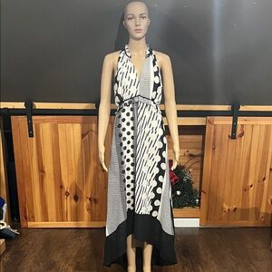 Maeve Black and White High Low Dress
